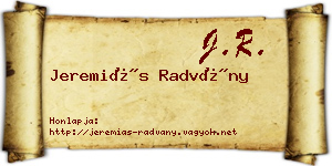 Jeremiás Radvány névjegykártya